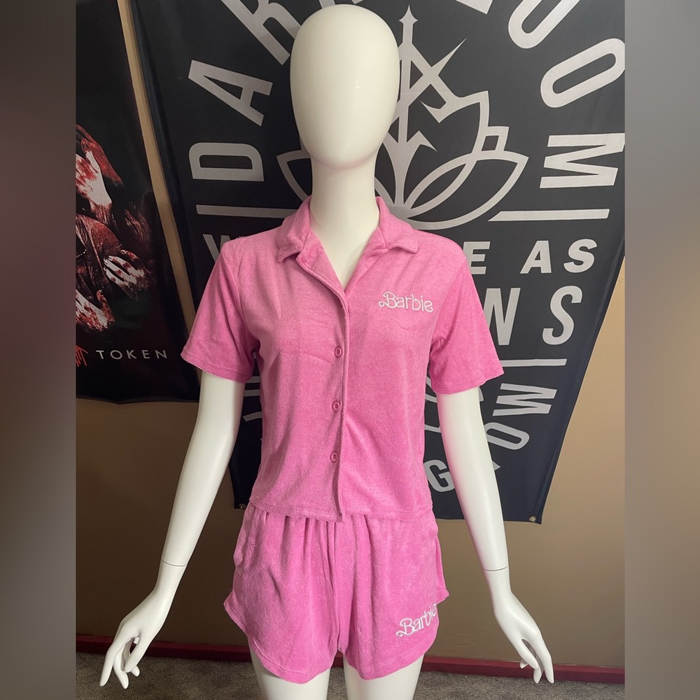 Rare Mattel 2023 Barbie Terry Cloth Shirt & Short Set Size Small Pink